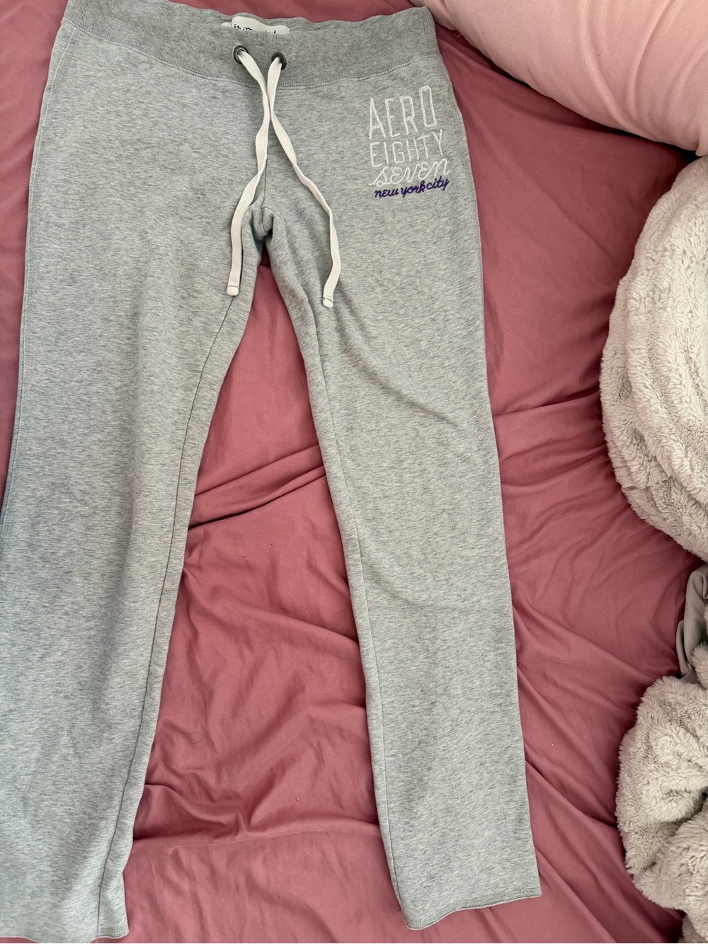 Aeropostale Light Gray Drawstring Joggers with Logo